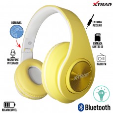 Headphone sem Fio Bluetooth/SD/Aux/Rádio FM Dobrável Recarregável com LED e Microfone Macaron Xtrad LC-849 - Amarelo